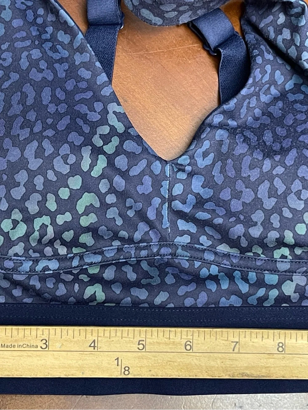 Fabletics V-Neck Sports Bra in Navy Blue Leopard Print